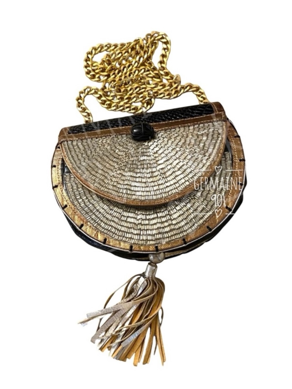 Vintage Mille Fiori Leather Beaded Crossbody Bag Purse Avant Garde Maximalist